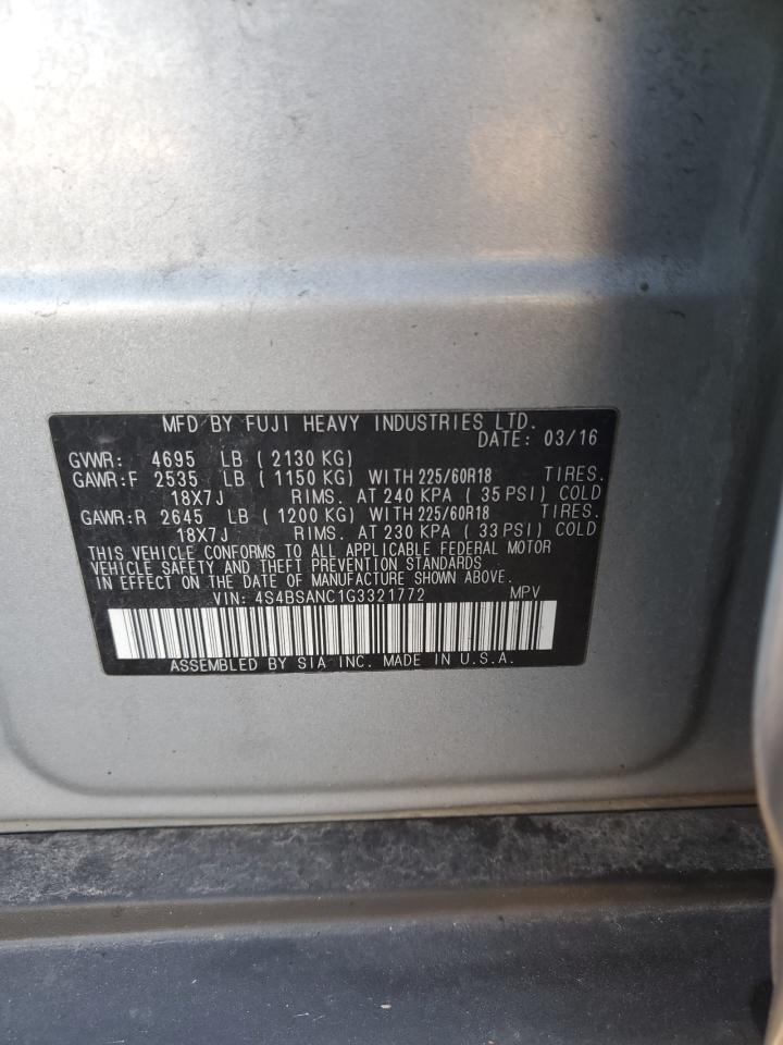 2016 Subaru Outback 2.5I Limited VIN: 4S4BSANC1G3321772 Lot: 82365985