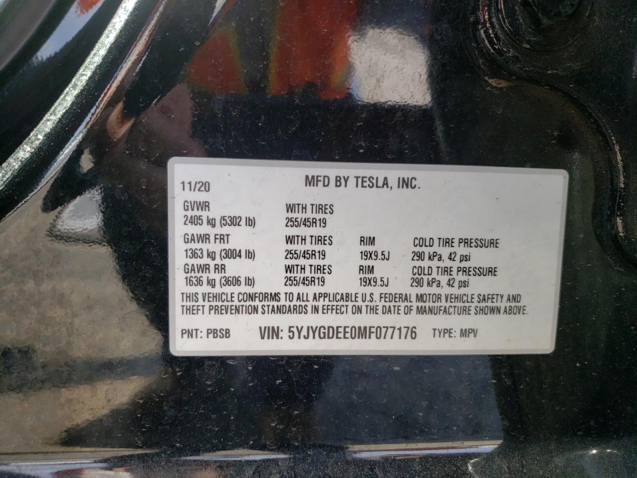 2021 Tesla Model Y VIN: 5YJYGDEE0MF077176 Lot: 89920795