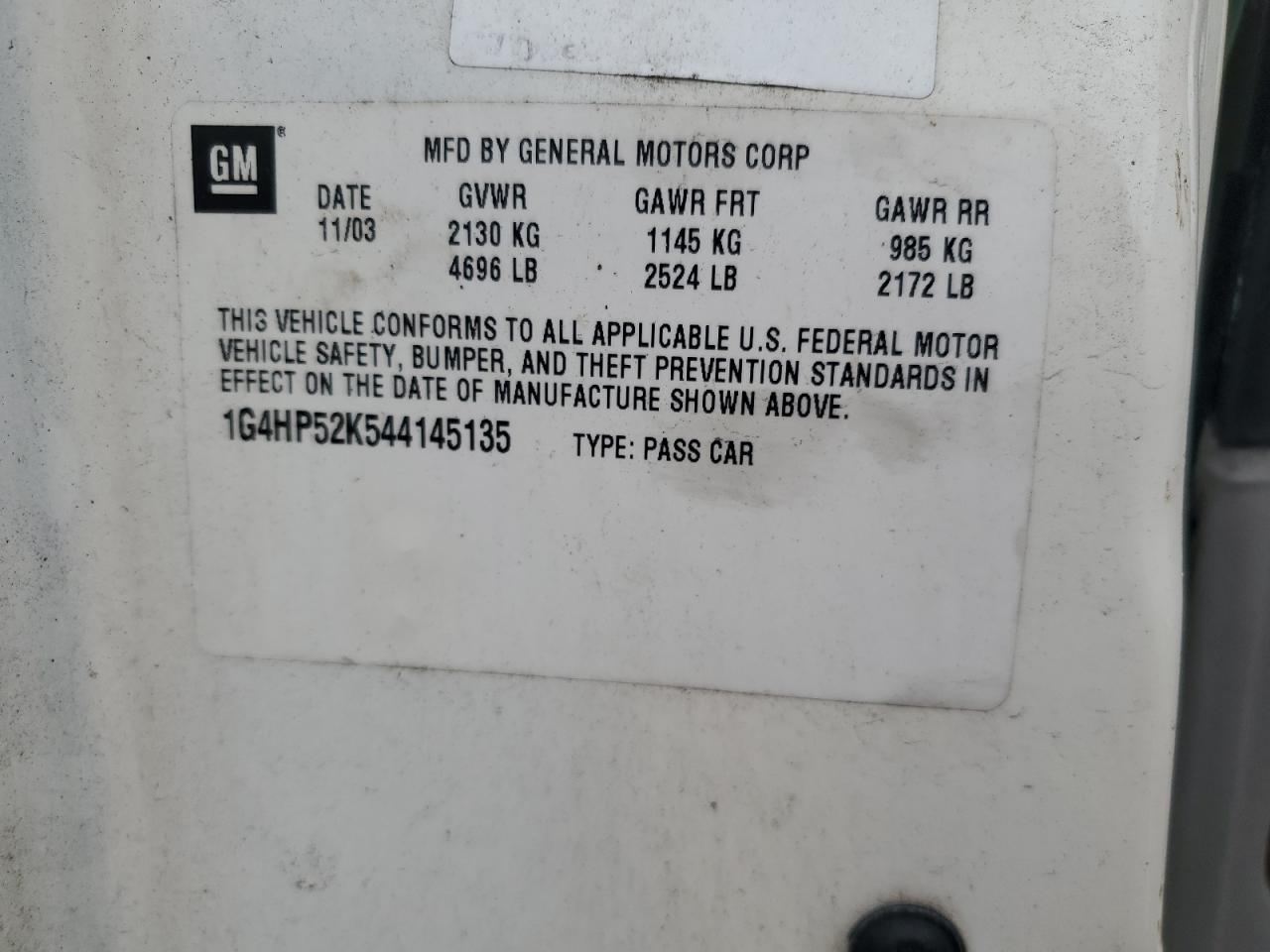 2004 Buick Lesabre Custom VIN: 1G4HP52K544145135 Lot: 84936925