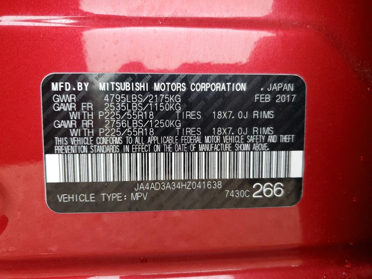 2017 Mitsubishi Outlander Se VIN: JA4AD3A34HZ041638 Lot: 82251285