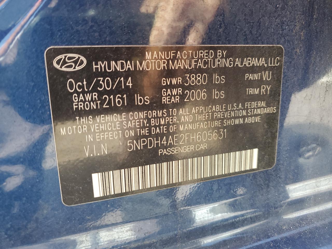 2015 Hyundai Elantra Se VIN: 5NPDH4AE2FH605631 Lot: 82205085