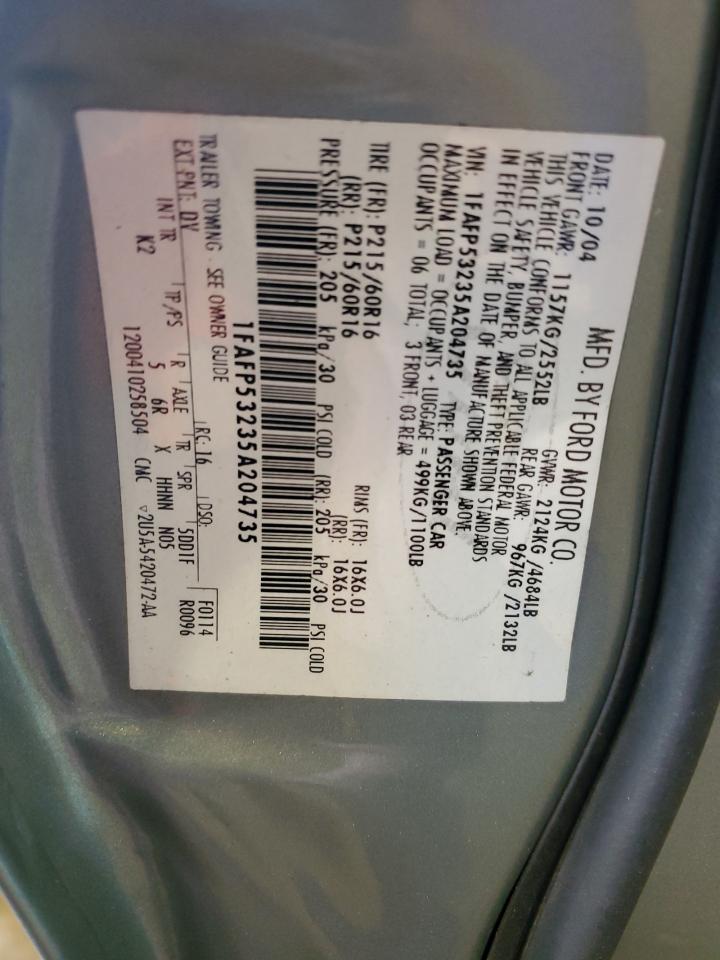 2005 Ford Taurus Se VIN: 1FAFP53235A204735 Lot: 84773255