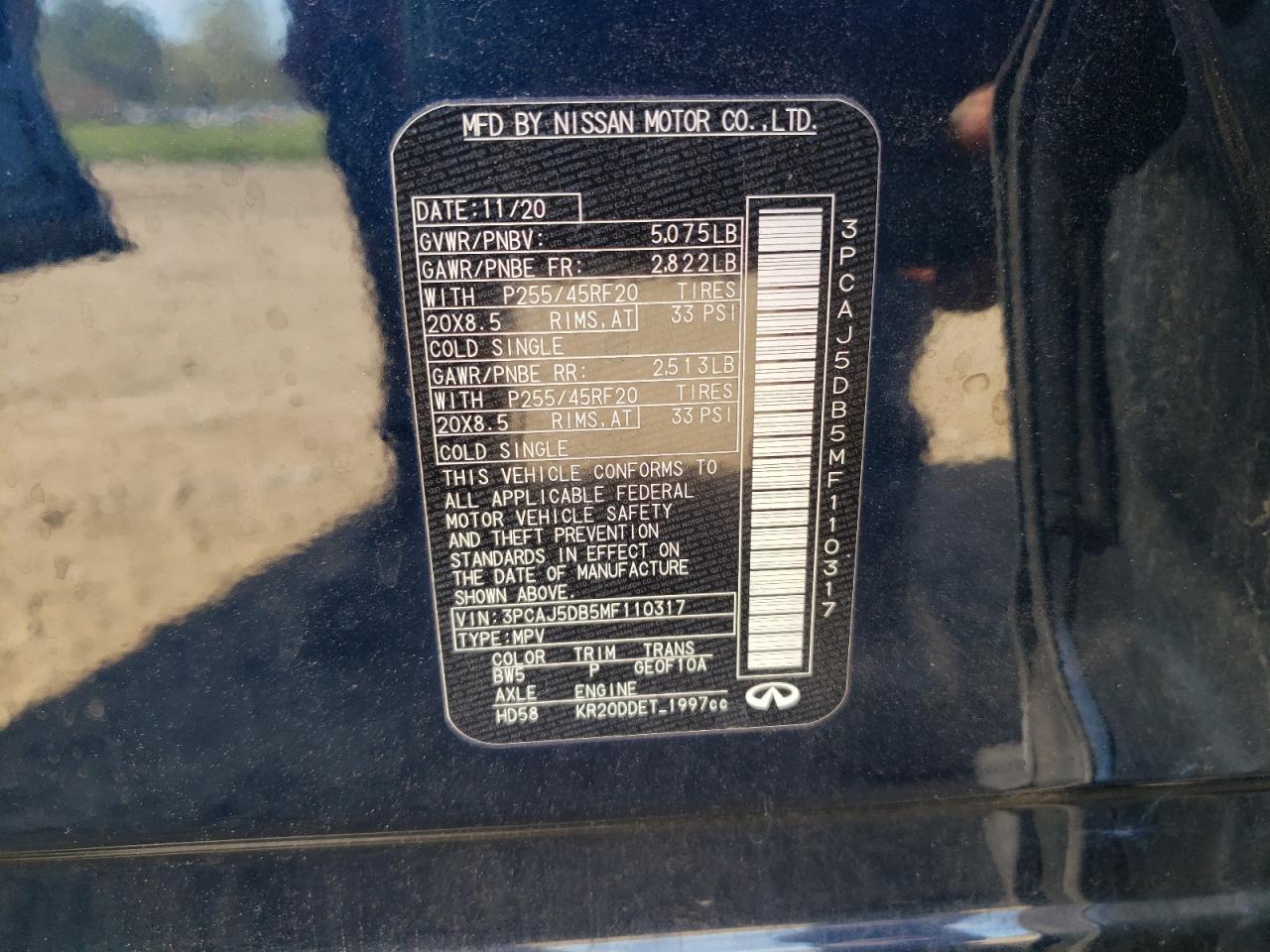 2021 Infi Qx50 Autograph VIN: 3PCAJ5DB5MF110317 Lot: 82198435