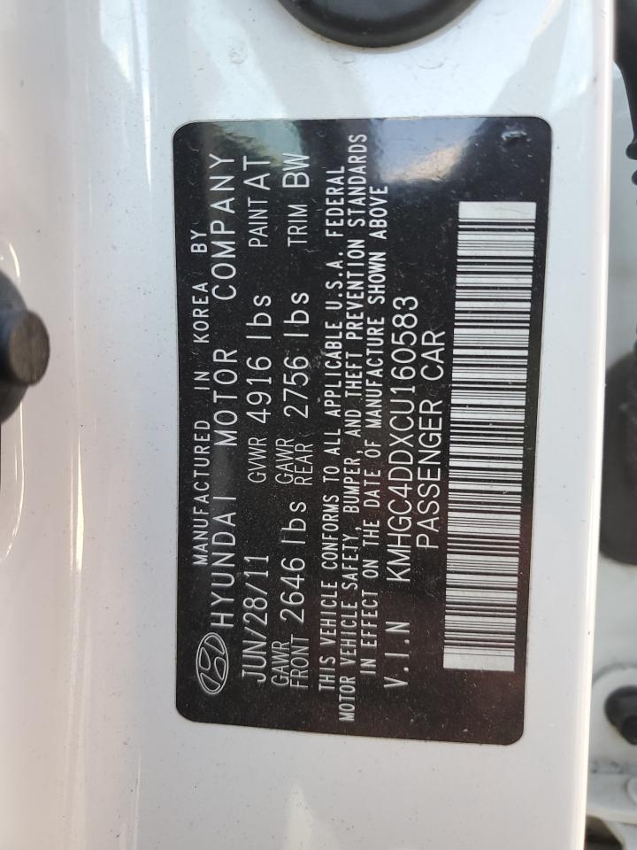 2012 Hyundai Genesis 3.8L VIN: KMHGC4DDXCU160583 Lot: 85659715