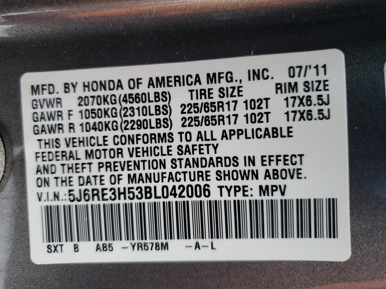 2011 Honda Cr-V Ex VIN: 5J6RE3H53BL042006 Lot: 85708405