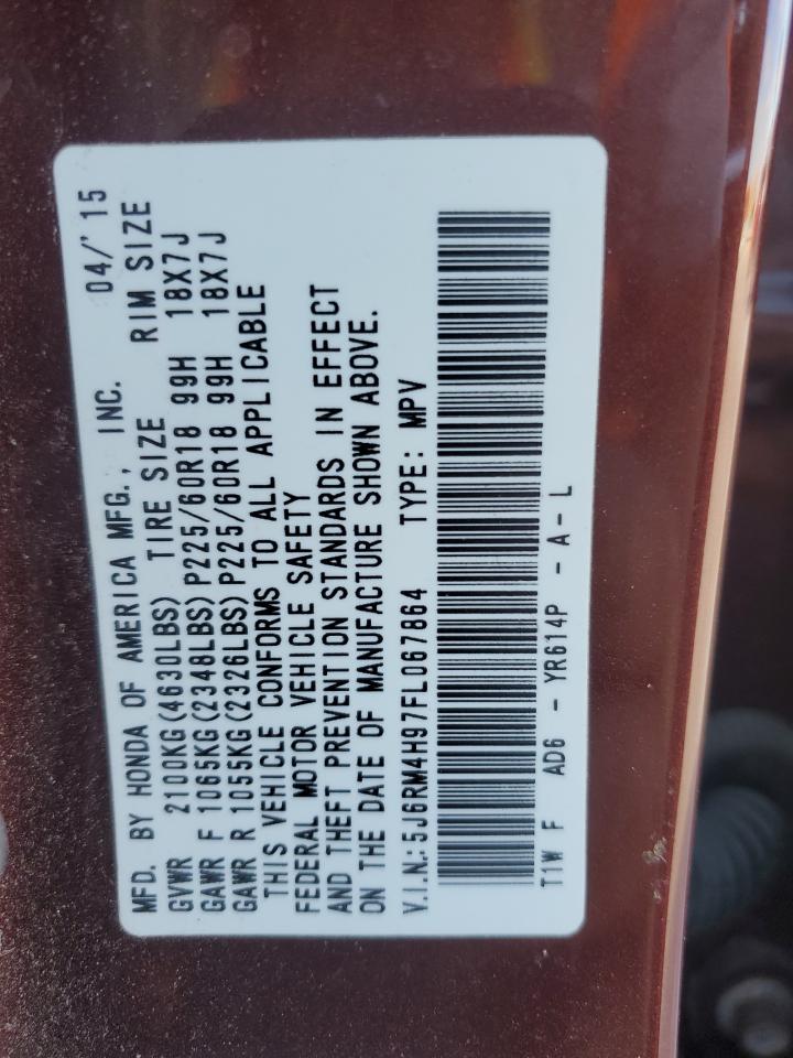 2015 Honda Cr-V Touring VIN: 5J6RM4H97FL067864 Lot: 82463055