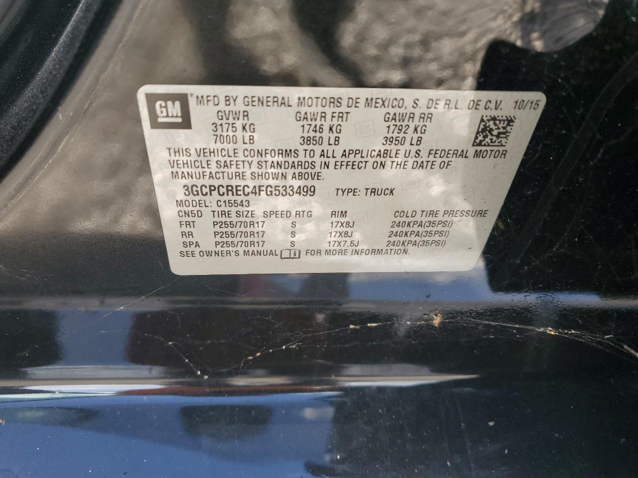 2015 Chevrolet Silverado C1500 Lt VIN: 3GCPCREC4FG533499 Lot: 82727535