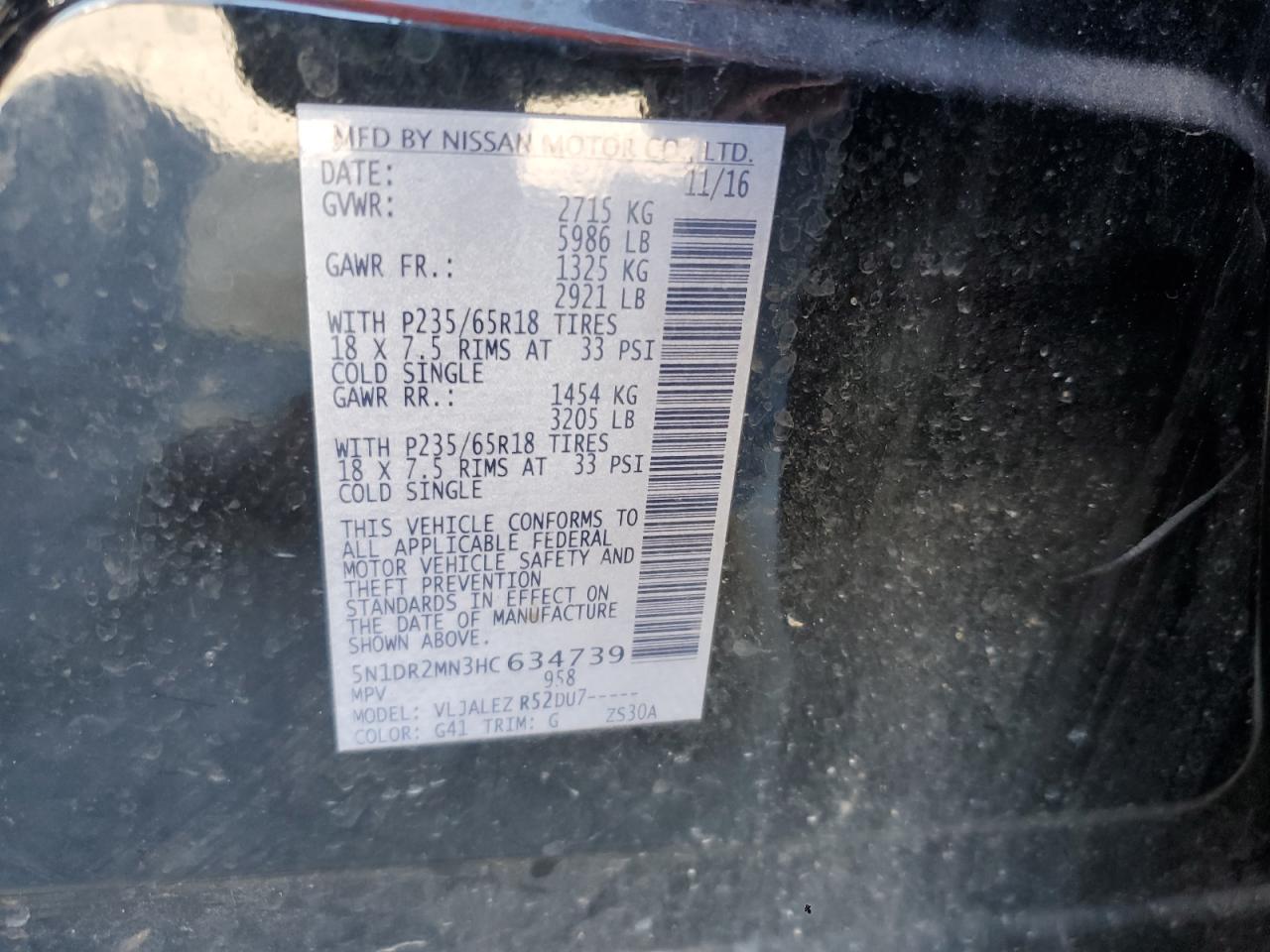 2017 Nissan Pathfinder S VIN: 5N1DR2MN3HC634739 Lot: 86055875