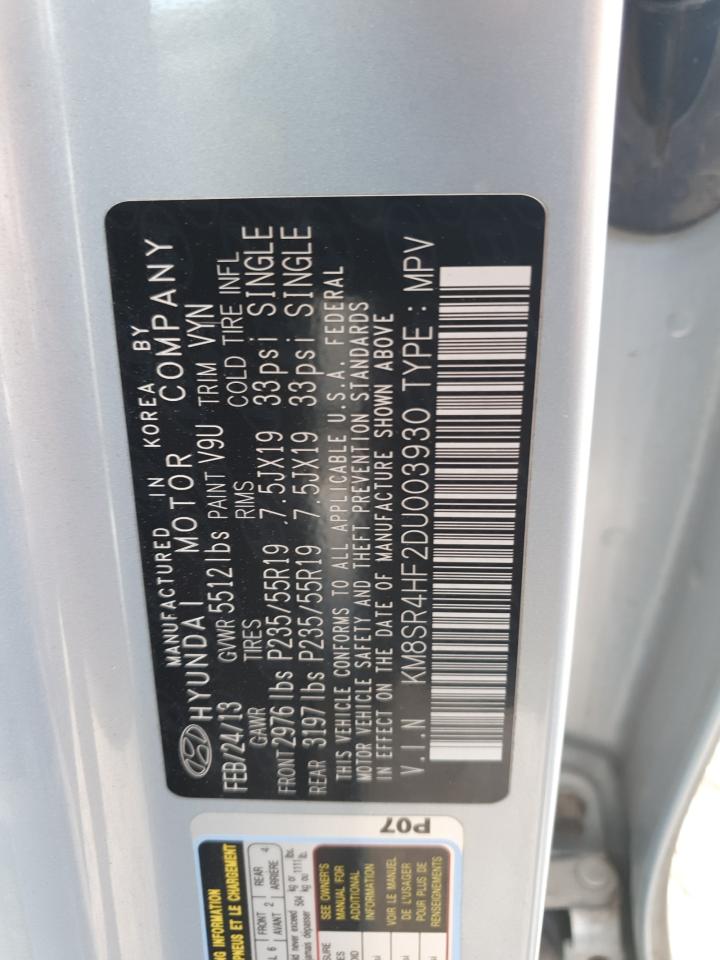 2013 Hyundai Santa Fe Limited VIN: KM8SR4HF2DU003930 Lot: 81949435