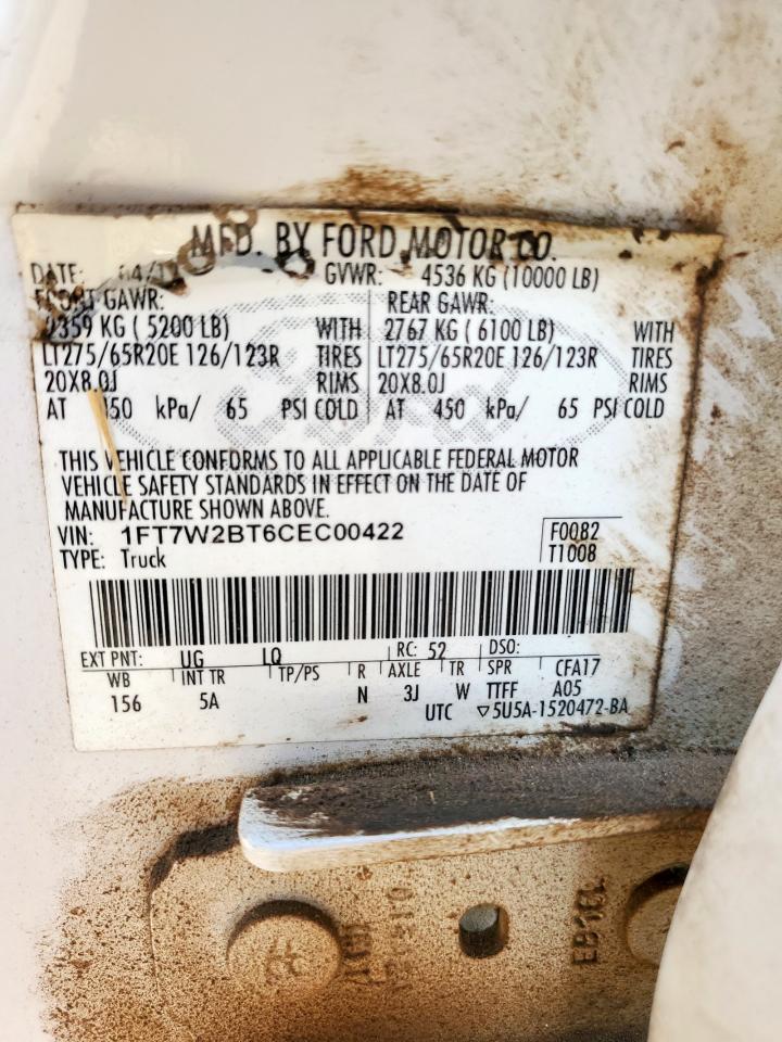 2012 Ford F250 Super Duty VIN: 1FT7W2BT6CEC00422 Lot: 84918805