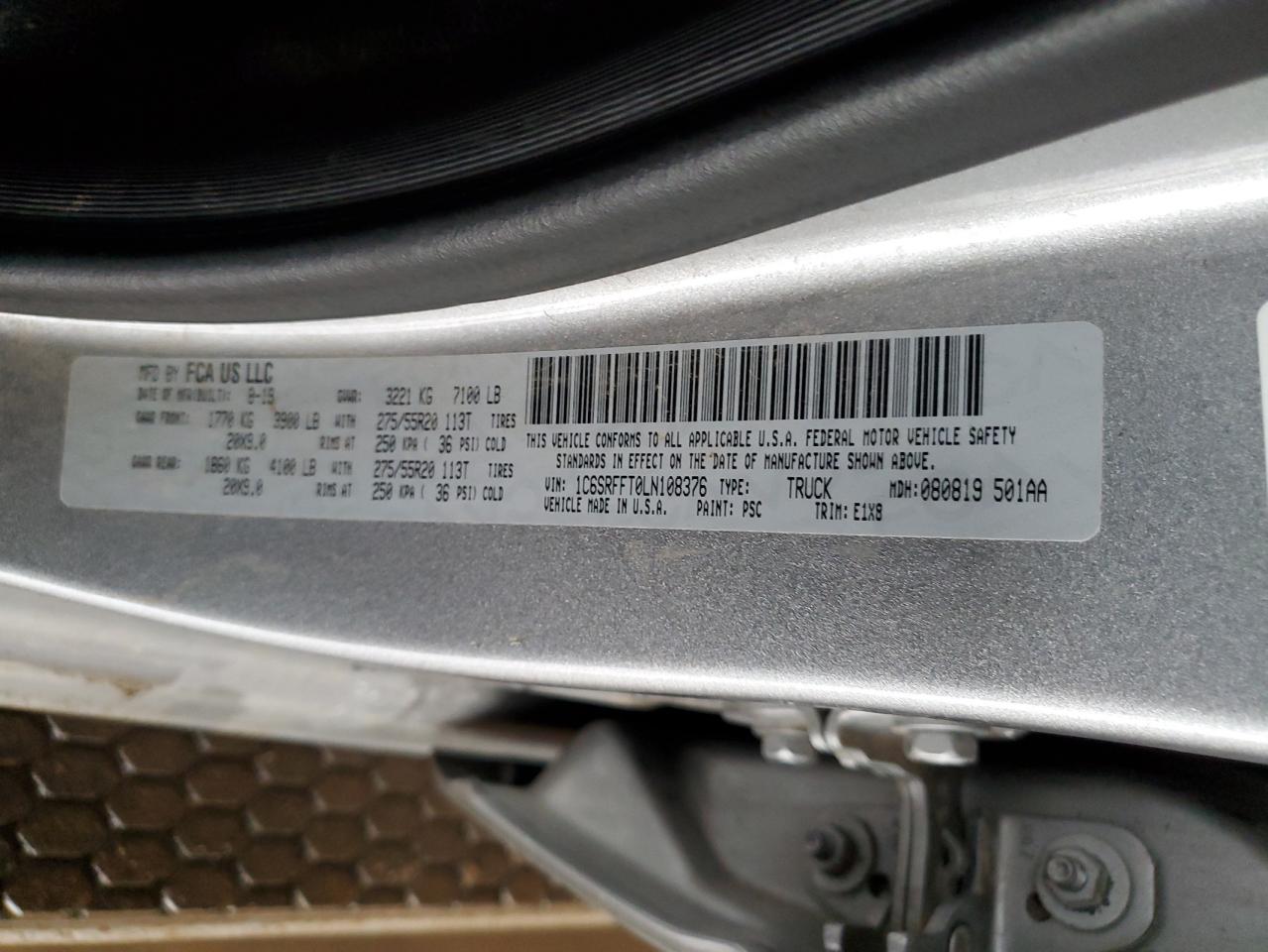 2020 Ram 1500 Big Horn/Lone Star VIN: 1C6SRFFT0LN108376 Lot: 82328025