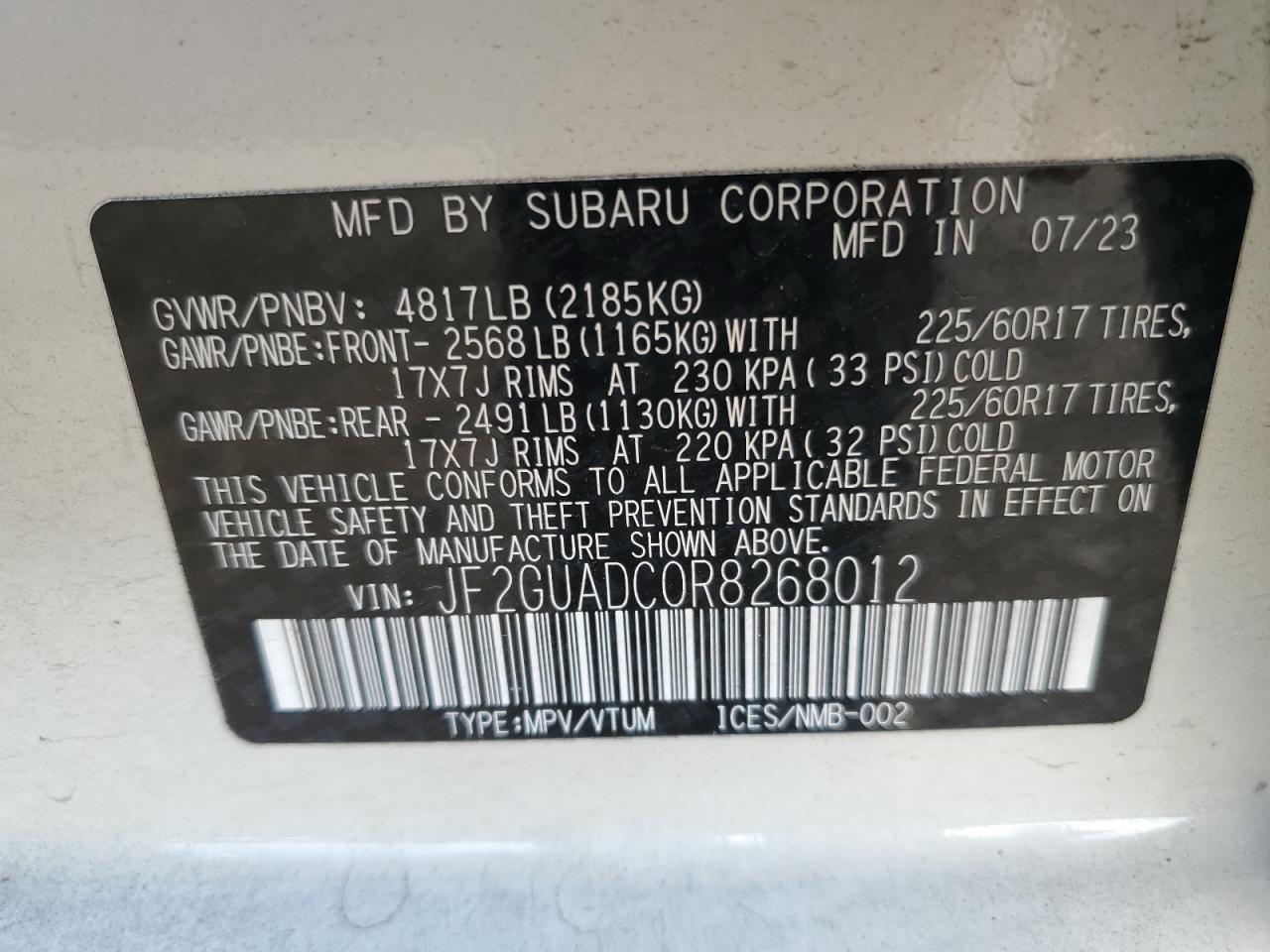 2024 Subaru Crosstrek Premium VIN: JF2GUADC0R8268012 Lot: 84382075