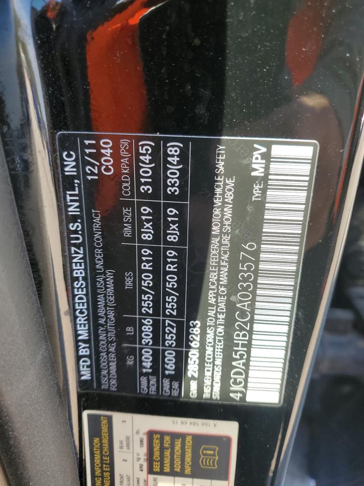 2012 Mercedes-Benz Ml 350 4Matic VIN: 4JGDA5HB2CA033576 Lot: 81900795