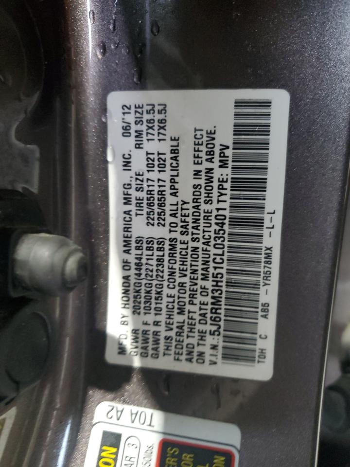 2012 Honda Cr-V Ex VIN: 5J6RM3H51CL035401 Lot: 90264855