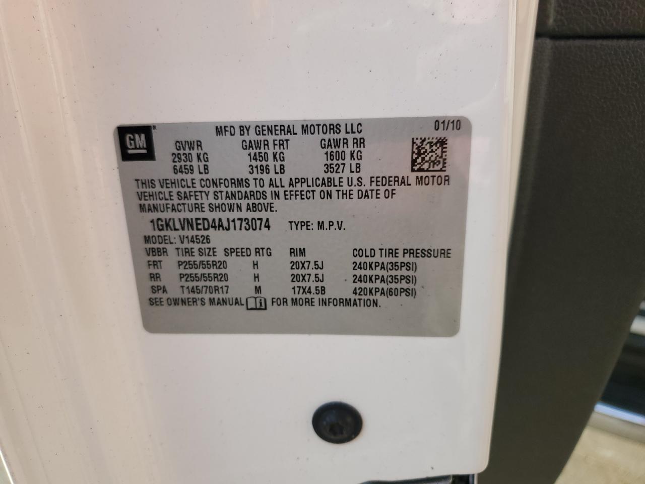 2010 GMC Acadia Slt-2 VIN: 1GKLVNED4AJ173074 Lot: 82212955