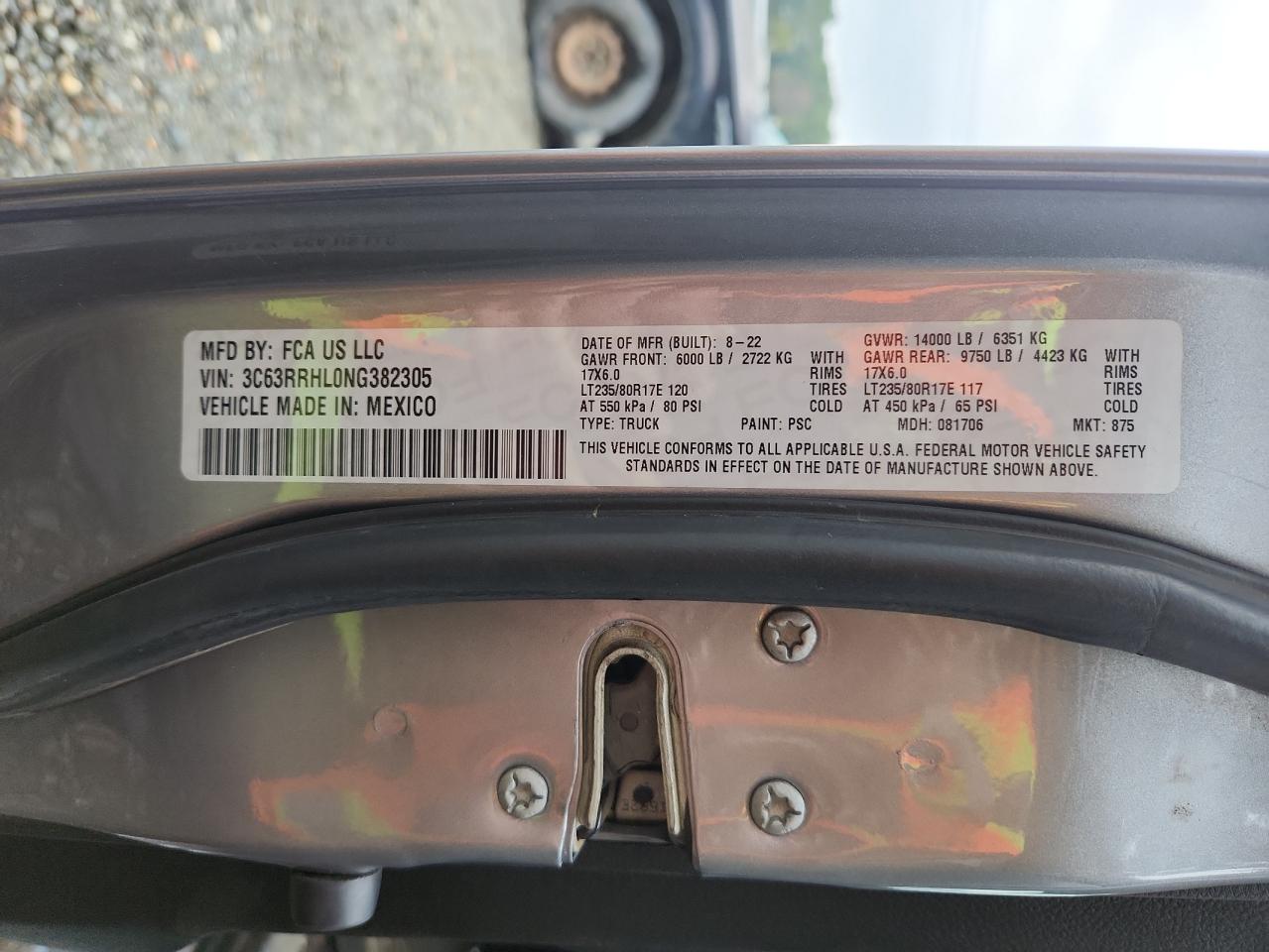 2022 Ram 3500 Big Horn/Lone Star VIN: 3C63RRHL0NG382305 Lot: 87479405