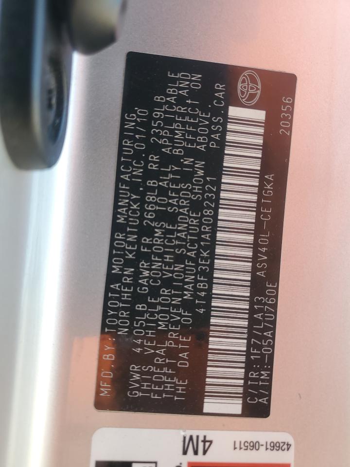 2010 Toyota Camry Base VIN: 4T4BF3EK1AR082321 Lot: 86107455