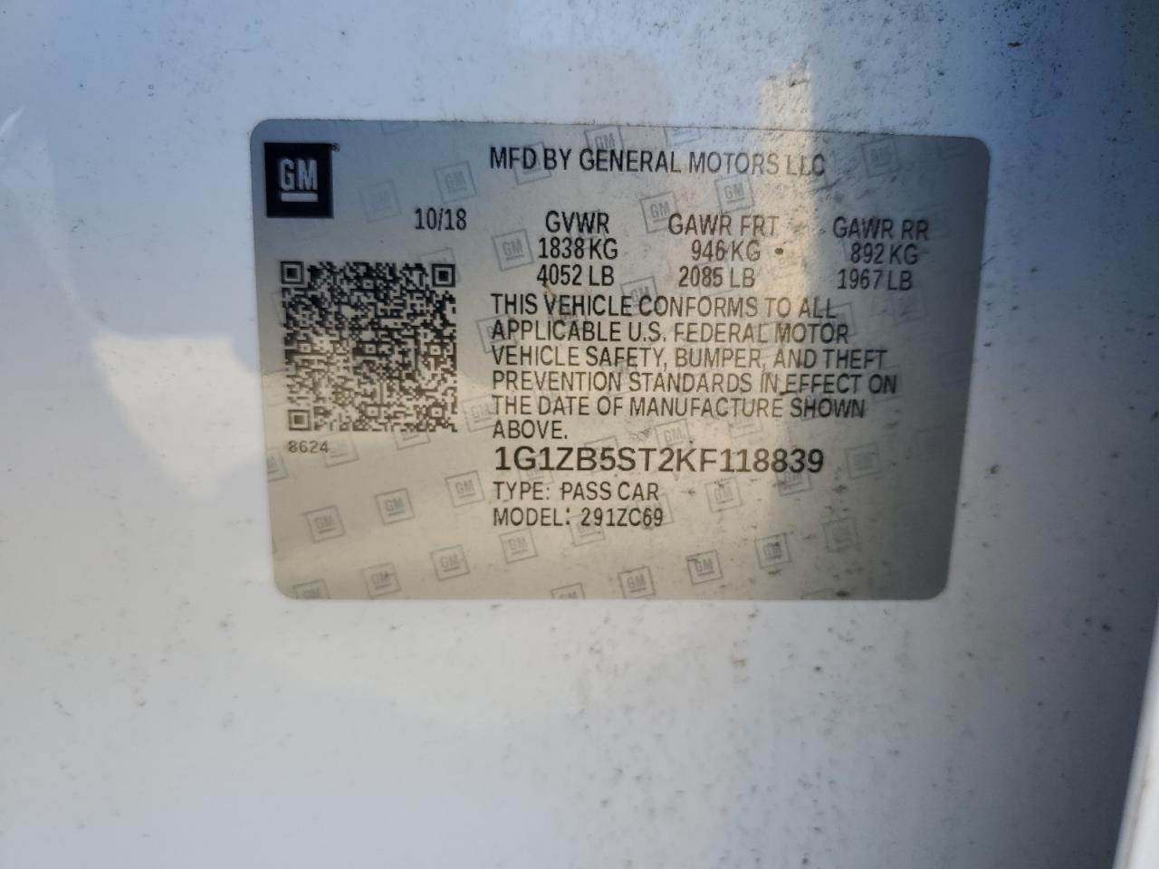 2019 Chevrolet Malibu Ls VIN: 1G1ZB5ST2KF118839 Lot: 82480375