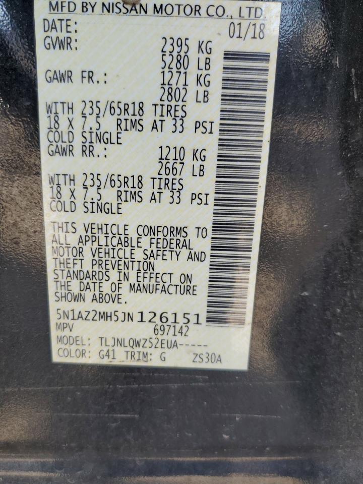 2018 Nissan Murano S VIN: 5N1AZ2MH5JN126151 Lot: 85184215