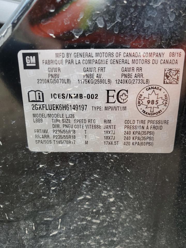 2017 GMC Terrain Slt VIN: 2GKFLUEK6H6149197 Lot: 86861275