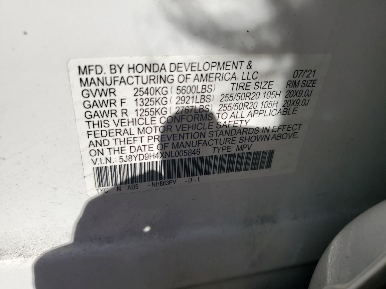 2022 Acura Mdx Technology VIN: 5J8YD9H4XNL005846 Lot: 82373485