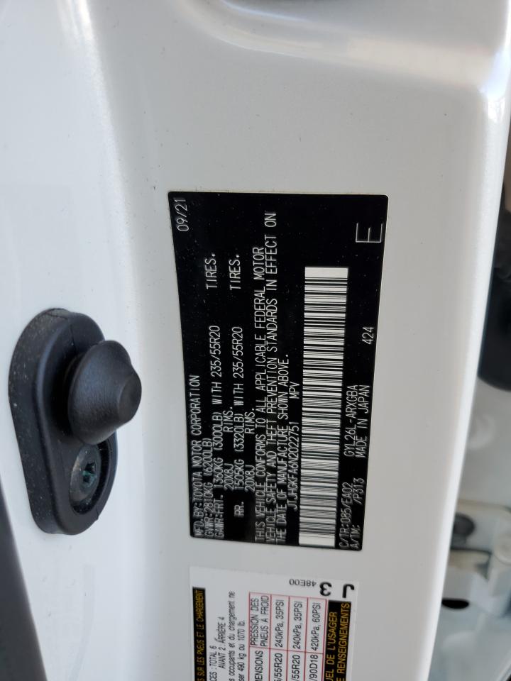 2022 Lexus Rx 450H L VIN: JTJHGKFA6N2022751 Lot: 82199905