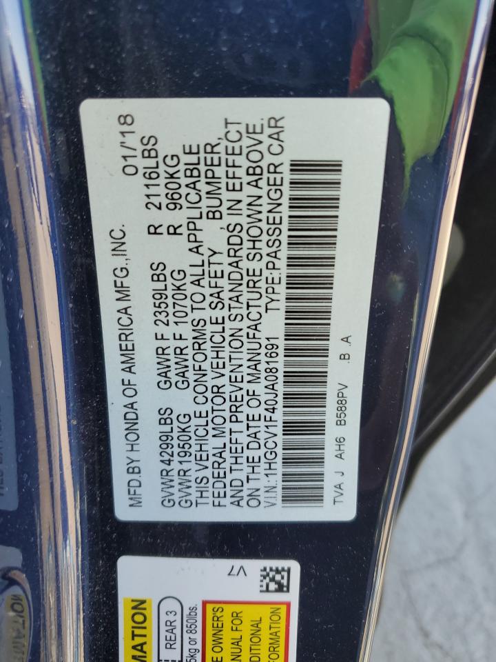 2018 Honda Accord Ex VIN: 1HGCV1F40JA081691 Lot: 85163355