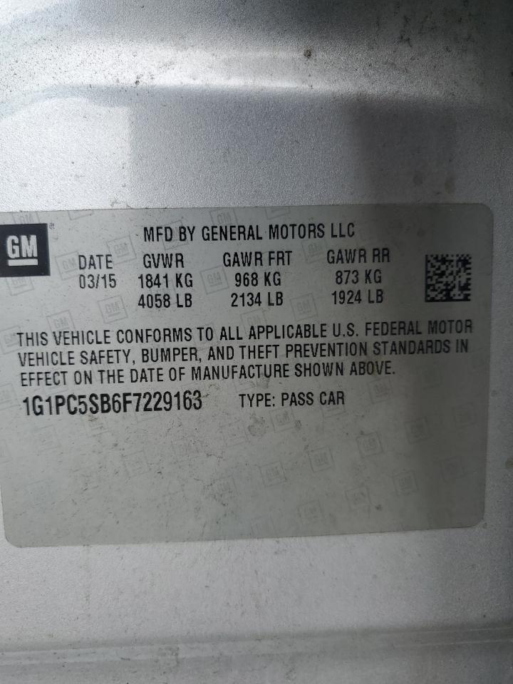 2015 Chevrolet Cruze Lt VIN: 1G1PC5SB6F7229163 Lot: 83784925