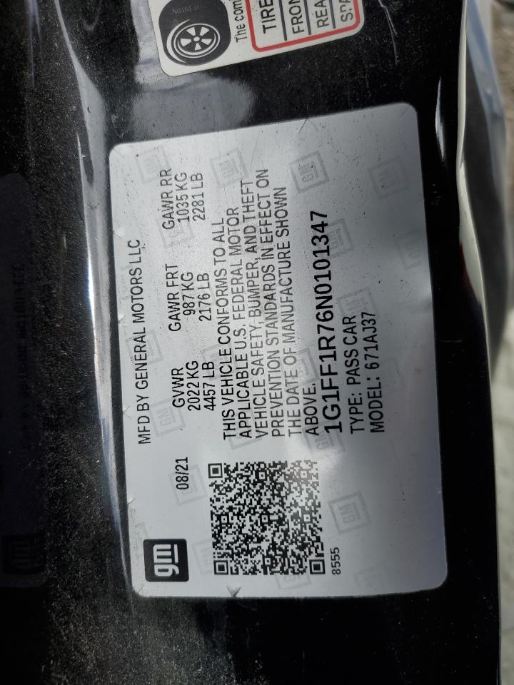 2022 Chevrolet Camaro Lt1 VIN: 1G1FF1R76N0101347 Lot: 85365045