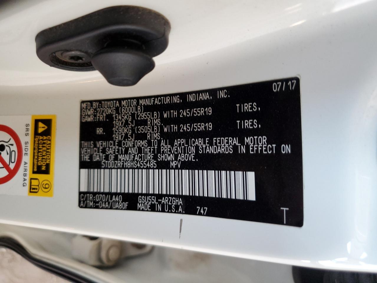 2017 Toyota Highlander Limited VIN: 5TDDZRFH8HS455485 Lot: 82175785