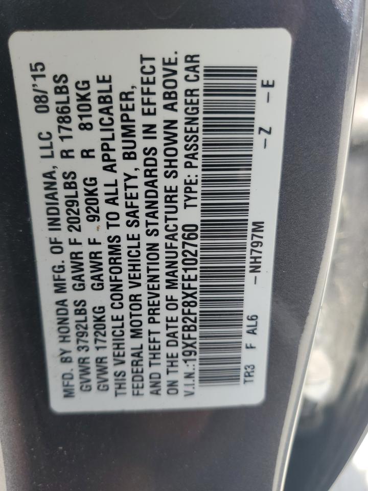 2015 Honda Civic Ex VIN: 19XFB2F8XFE102760 Lot: 85338865