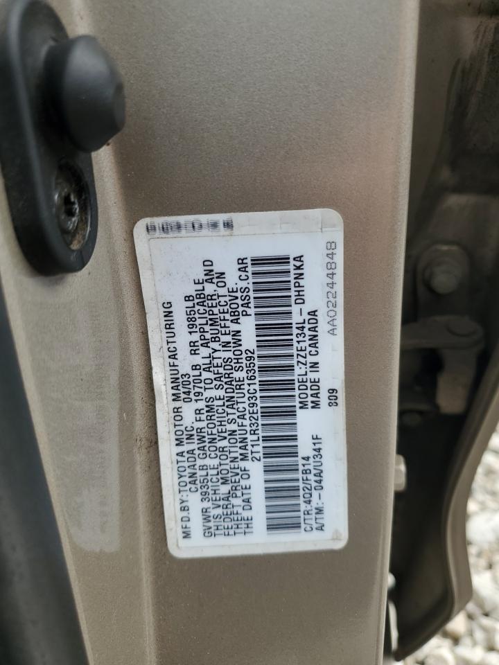 2003 Toyota Corolla Matrix Base VIN: 2T1LR32E93C163592 Lot: 85833275