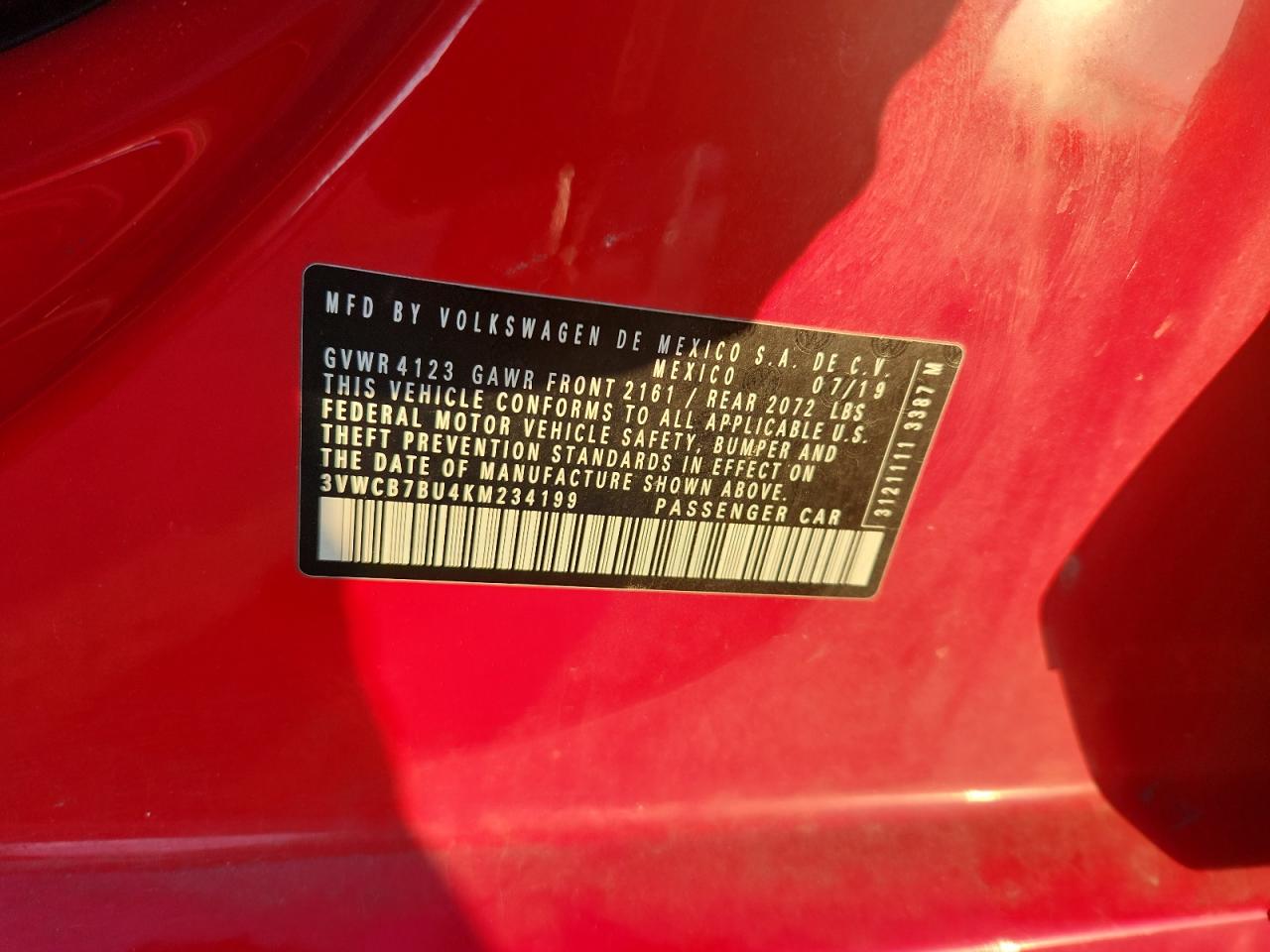 2019 Volkswagen Jetta S VIN: 3VWCB7BU4KM234199 Lot: 86168415