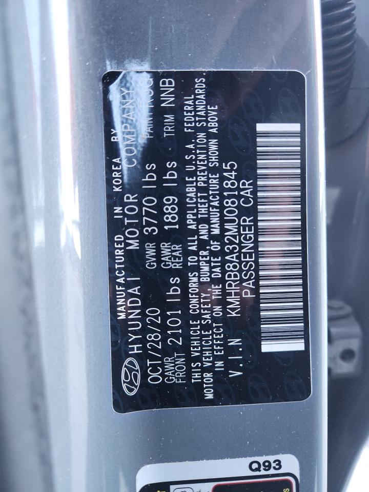 2021 Hyundai Venue Se VIN: KMHRB8A32MU081845 Lot: 85571075