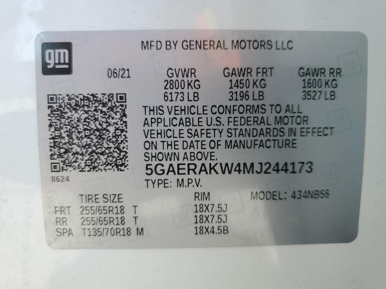 2021 Buick Enclave Preferred VIN: 5GAERAKW4MJ244173 Lot: 86099265