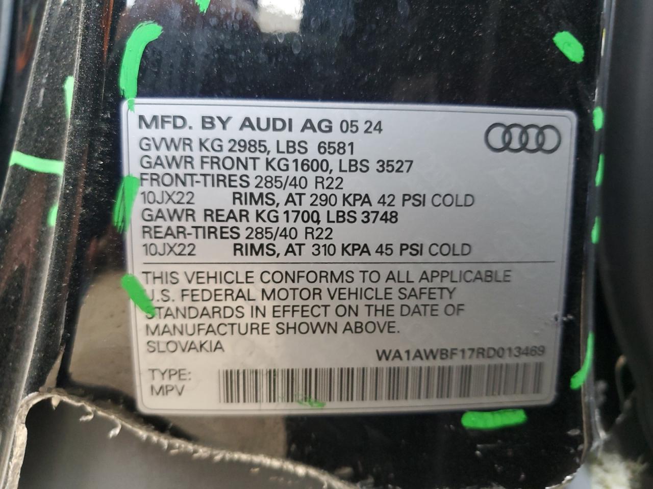 2024 Audi Sq8 Premium Plus VIN: WA1AWBF17RD013469 Lot: 89667365