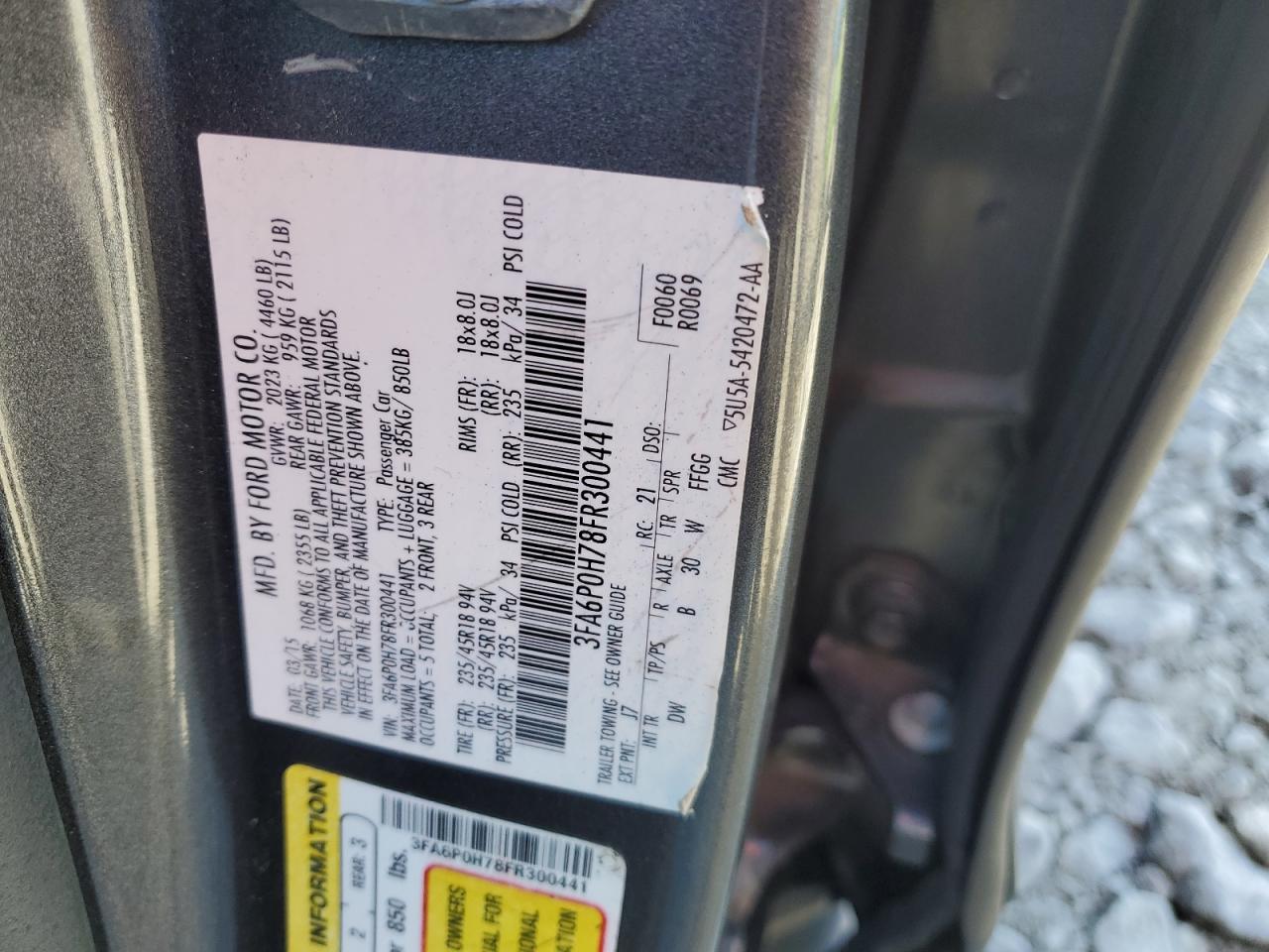 2015 Ford Fusion Se VIN: 3FA6P0H78FR300441 Lot: 82224335