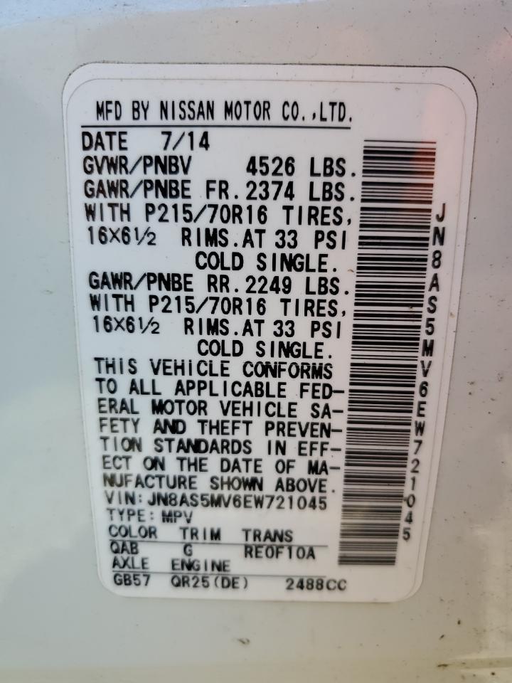 2014 Nissan Rogue Select S VIN: JN8AS5MV6EW721045 Lot: 85075575