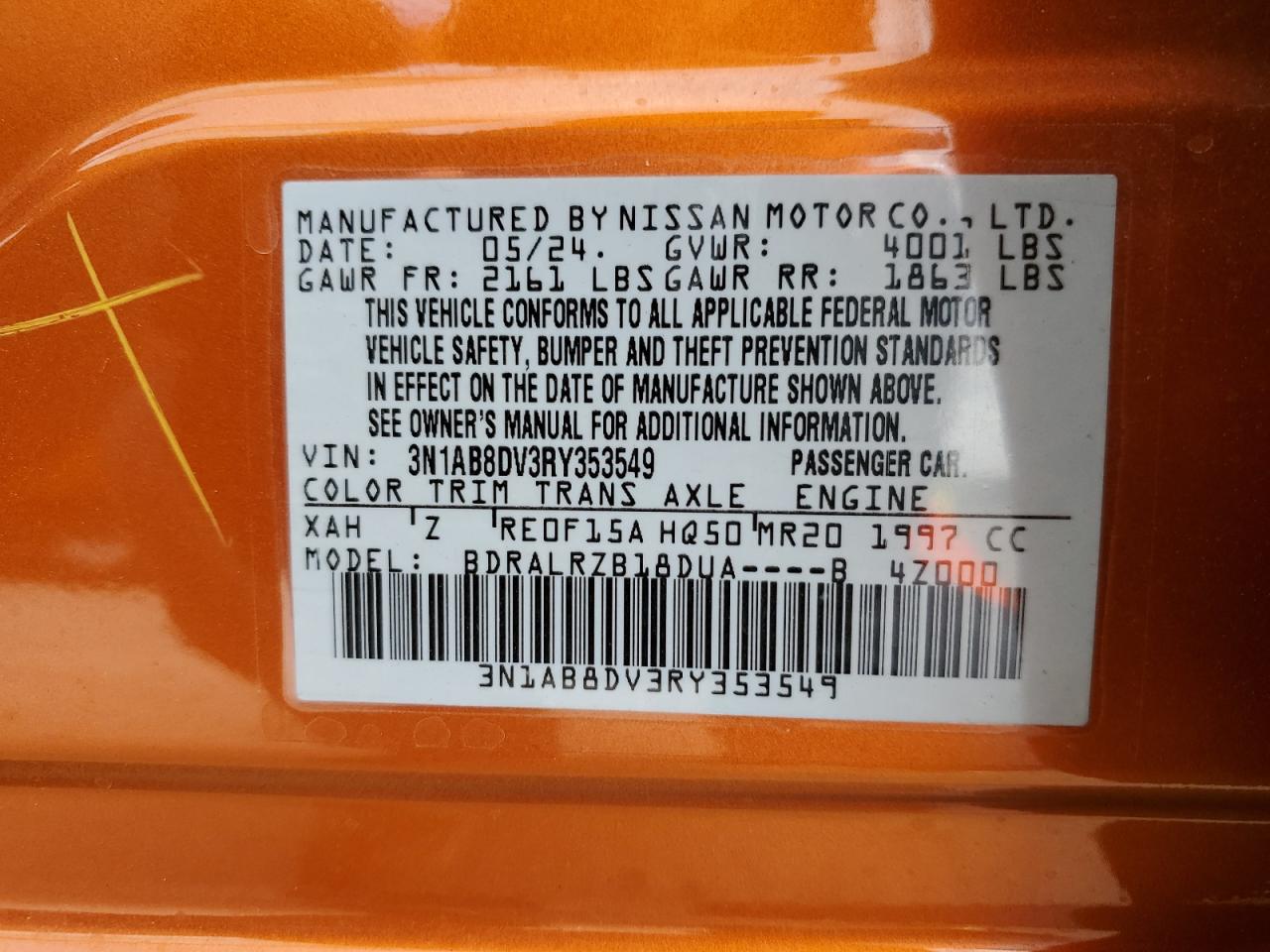 2024 Nissan Sentra Sr VIN: 3N1AB8DV3RY353549 Lot: 90846615