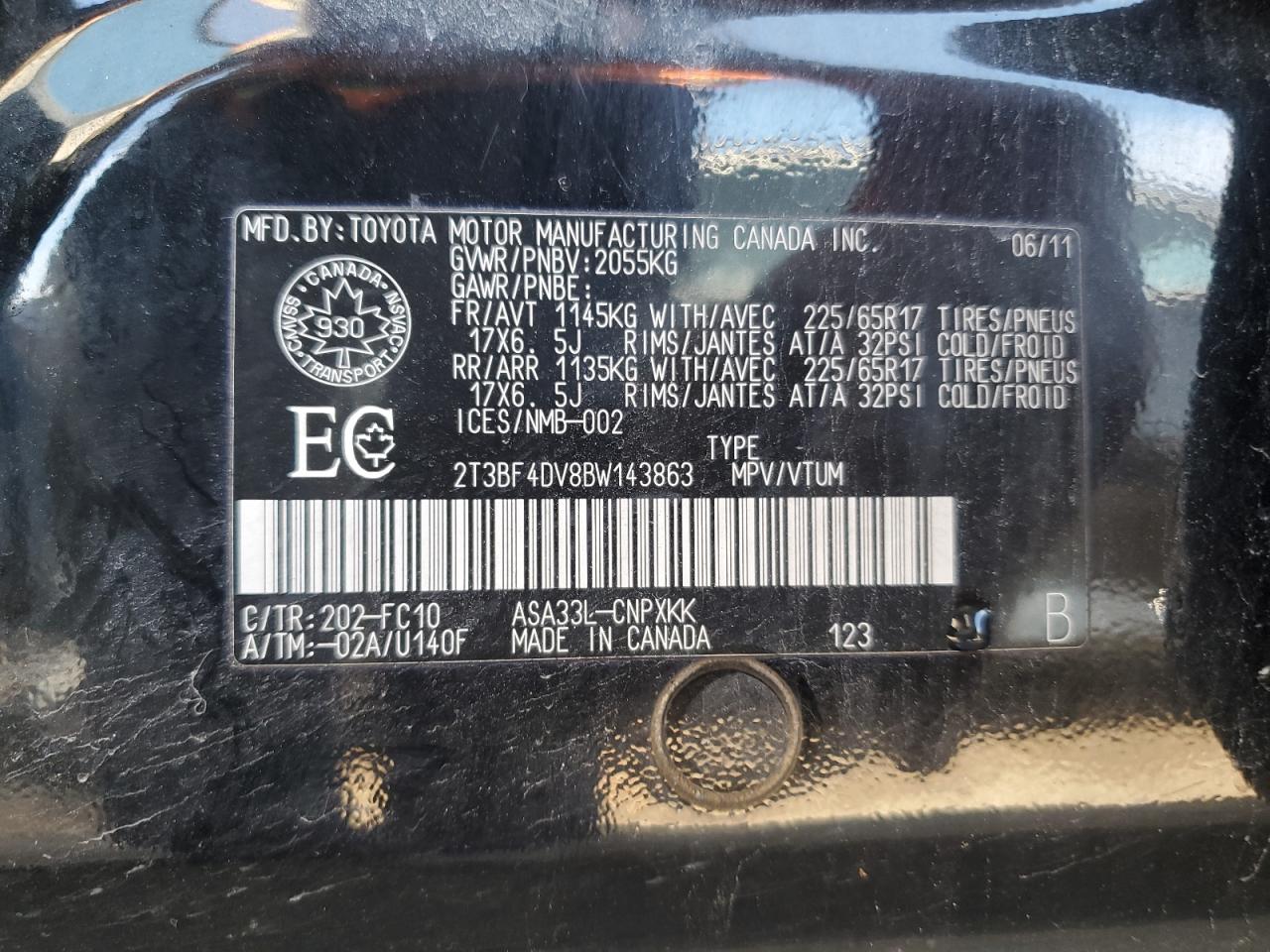 2011 Toyota Rav4 VIN: 2T3BF4DV8BW143863 Lot: 71311445