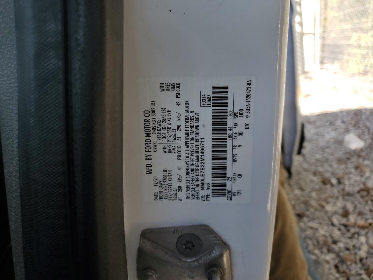 2021 Ford Transit Co Delivery Van VIN: NM0LE7E22M1496711 Lot: 86284515