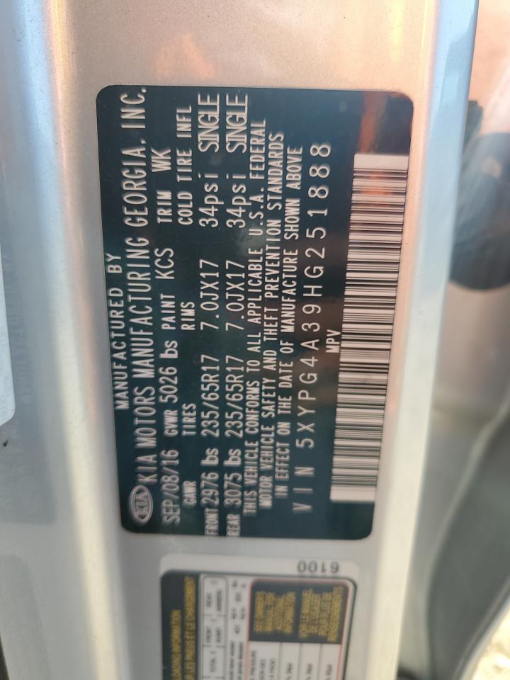 2017 Kia Sorento Lx VIN: 5XYPG4A39HG251888 Lot: 84250725