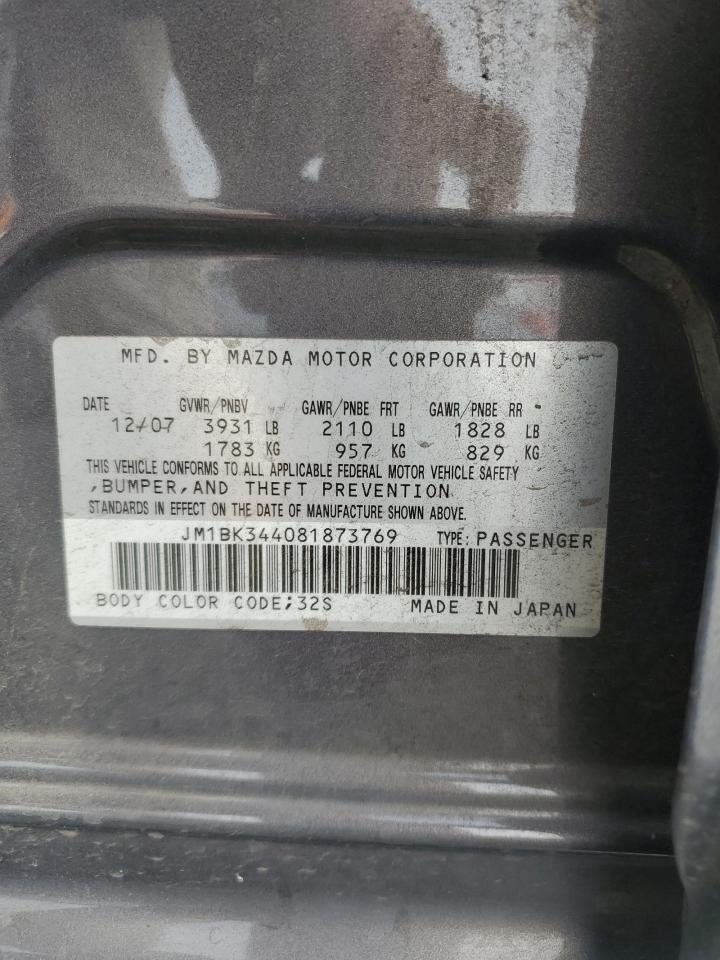2008 Mazda 3 Hatchback VIN: JM1BK344081873769 Lot: 85423455