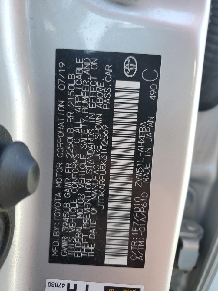 2019 Toyota Prius VIN: JTDKARFU8K3102569 Lot: 84538505