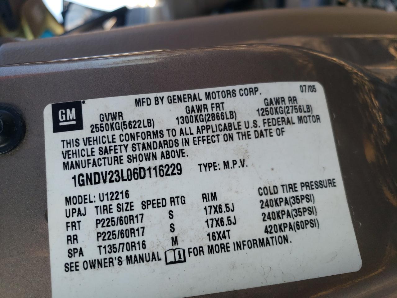 2006 Chevrolet Uplander Ls VIN: 1GNDV23L06D116229 Lot: 86327795