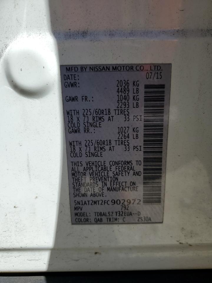 2015 Nissan Rogue S VIN: 5N1AT2MT2FC902972 Lot: 85654005