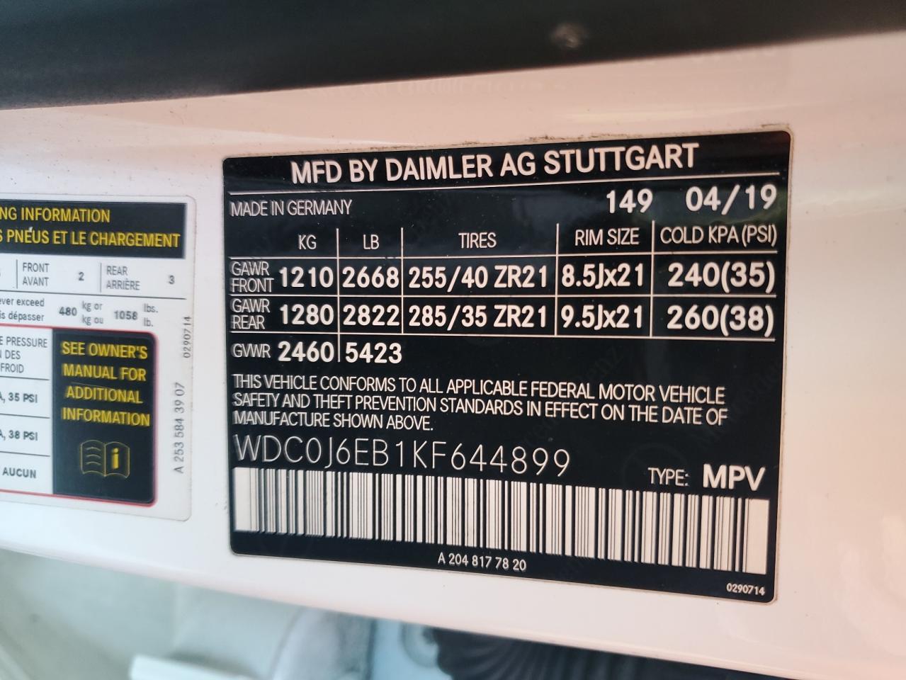 2019 Mercedes-Benz Glc Coupe 43 4Matic Amg VIN: WDC0J6EB1KF644899 Lot: 89638655