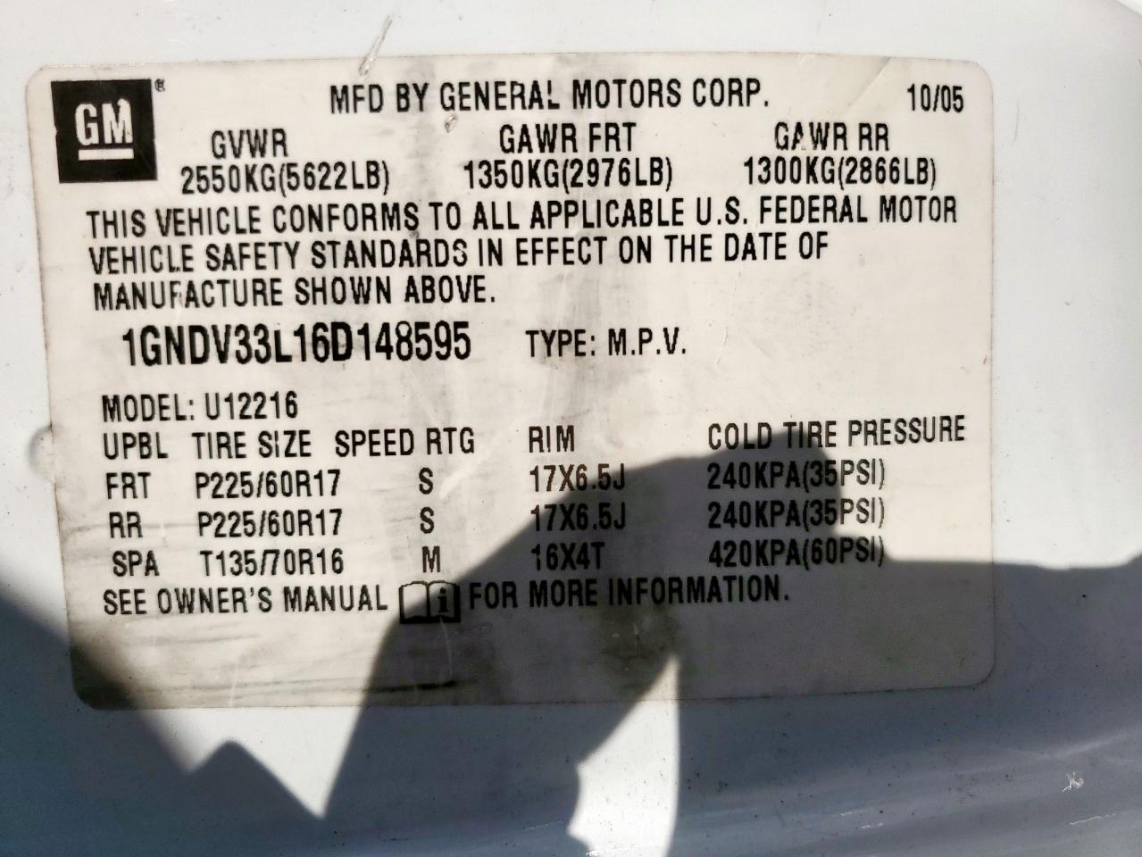 2006 Chevrolet Uplander Lt VIN: 1GNDV33L16D148595 Lot: 85180065