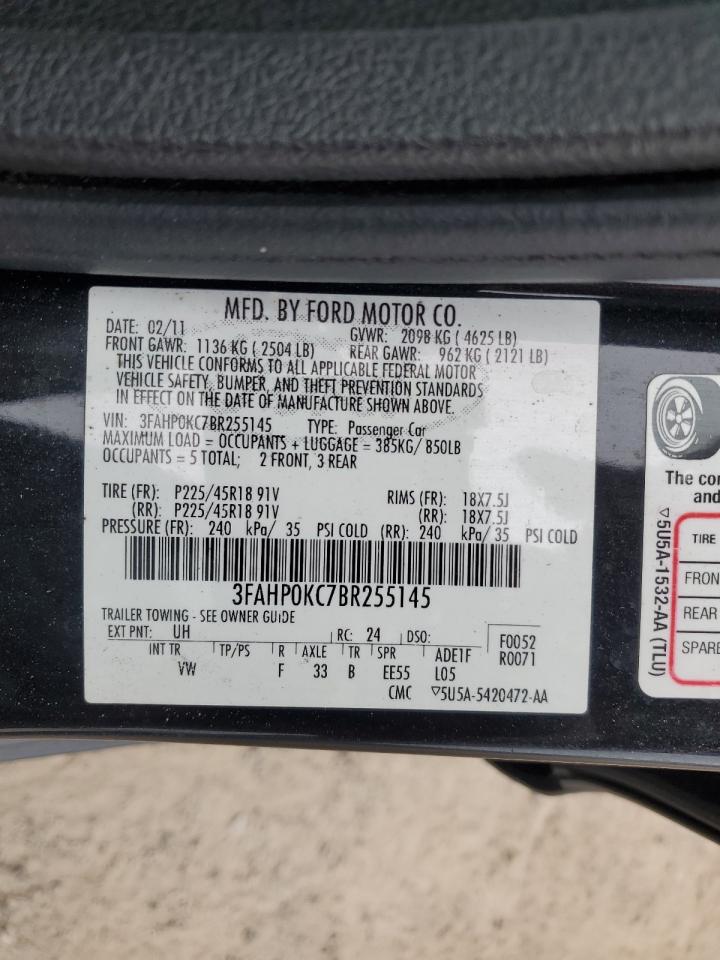 2011 Ford Fusion Sport VIN: 3FAHP0KC7BR255145 Lot: 85939175