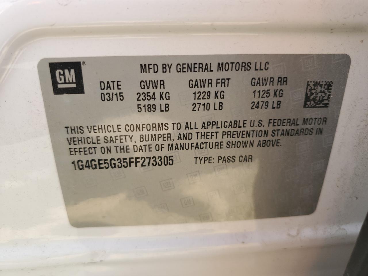 2015 Buick Lacrosse Premium VIN: 1G4GE5G35FF273305 Lot: 84937835